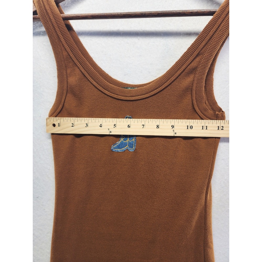 Brown‎ Ribbed Knit Mini Dress Cowboy Boot Patch Small - Picture 5 of 9